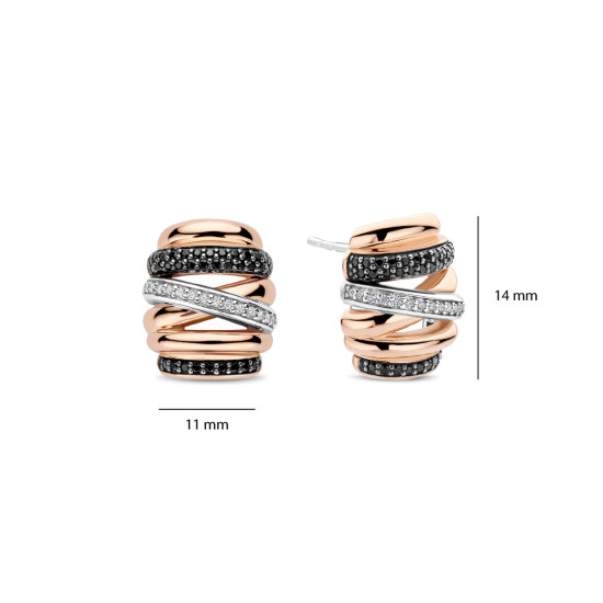 TI SENTO 78045BR mindjuše Honeycomb Crossover Sterling Silver 925 Black Rose Gold Plated 14mm