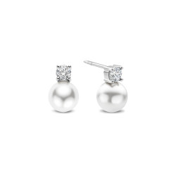 TI SENTO 78060PW mindjuše Zirconia Shell Pearl Sterling Silver 925 Silver Plated 12mm