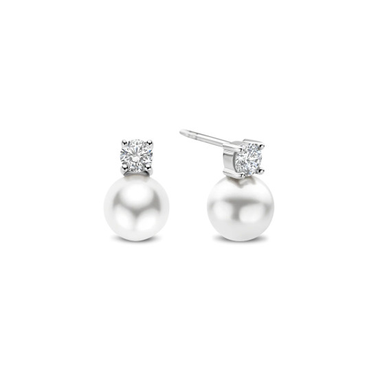 TI SENTO 78060PW mindjuše Zirconia Shell Pearl Sterling Silver 925 Silver Plated 12mm