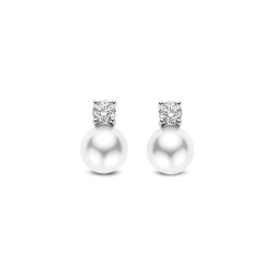 TI SENTO 78060PW mindjuše Zirconia Shell Pearl Sterling Silver 925 Silver Plated 12mm