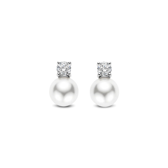 TI SENTO 78060PW mindjuše Zirconia Shell Pearl Sterling Silver 925 Silver Plated 12mm
