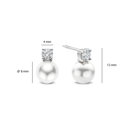 TI SENTO 78060PW mindjuše Zirconia Shell Pearl Sterling Silver 925 Silver Plated 12mm