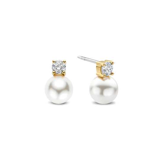 TI SENTO 78060YP mindjuše Zirconia Shell Pearl Sterling Silver 925 Yellow Gold Plated 12mm