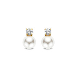 TI SENTO 78060YP mindjuše Zirconia Shell Pearl Sterling Silver 925 Yellow Gold Plated 12mm