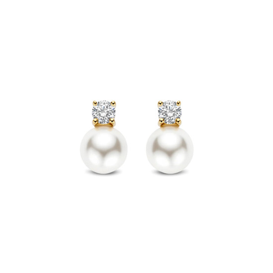 TI SENTO 78060YP mindjuše Zirconia Shell Pearl Sterling Silver 925 Yellow Gold Plated 12mm