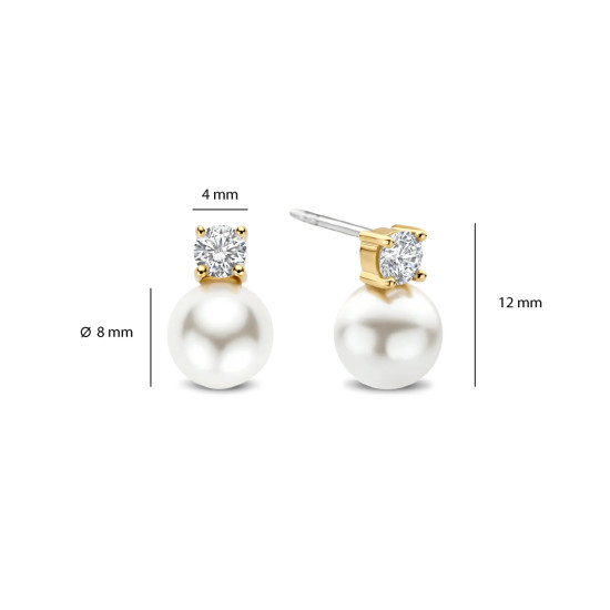 TI SENTO 78060YP mindjuše Zirconia Shell Pearl Sterling Silver 925 Yellow Gold Plated 12mm