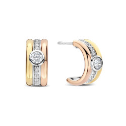 TI SENTO 78085TZ mindjuše polu alke Contrast Tricolor Circonia Premium 925 Sterling Silver Three Tone Elegance 14mm