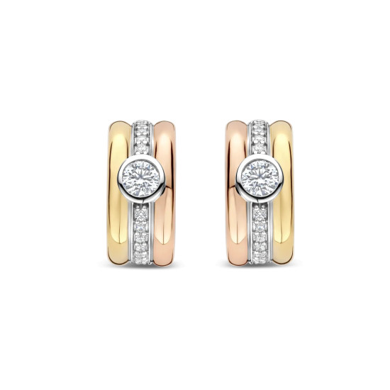 TI SENTO 78085TZ mindjuše polu alke Contrast Tricolor Circonia Premium 925 Sterling Silver Three Tone Elegance 14mm