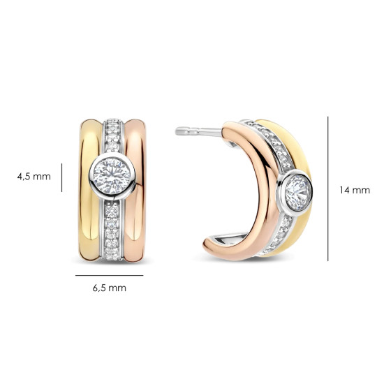 TI SENTO 78085TZ mindjuše polu alke Contrast Tricolor Circonia Premium 925 Sterling Silver Three Tone Elegance 14mm