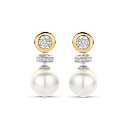 TI SENTO 78095YP mindjuše Round Zirconia Pearl Premium 925 Sterling Silver Pearl With Yellow Gold Plated 21mm