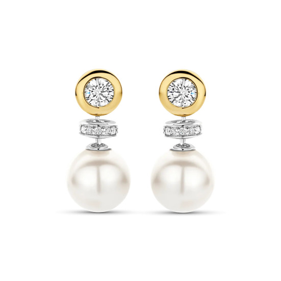 TI SENTO 78095YP mindjuše Round Zirconia Pearl Premium 925 Sterling Silver Pearl With Yellow Gold Plated 21mm