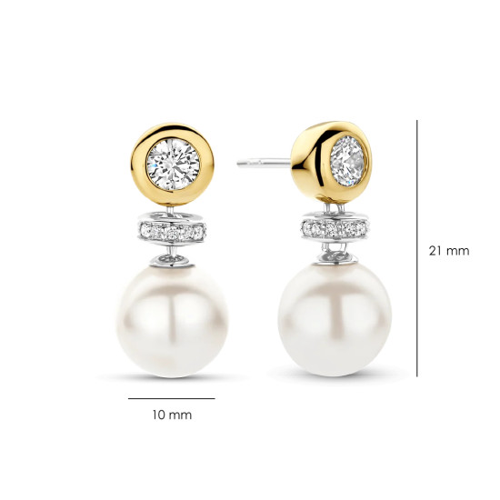 TI SENTO 78095YP mindjuše Round Zirconia Pearl Premium 925 Sterling Silver Pearl With Yellow Gold Plated 21mm