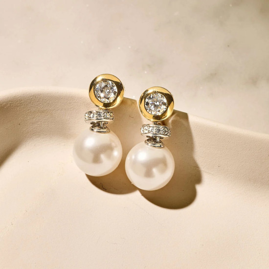 TI SENTO 78095YP mindjuše Round Zirconia Pearl Premium 925 Sterling Silver Pearl With Yellow Gold Plated 21mm