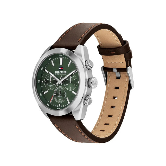 Tommy Hilfiger 1710719 muški sat Hudson Chronograph kožni kaiš Brown Deep Green Dial 40mm