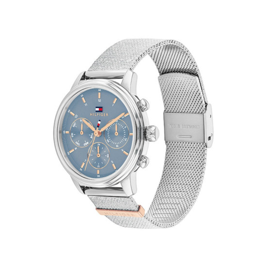 Tommy Hilfiger 1782807 ženski sat Multifunction Silver Stainless Steel Mesh Band Rose Gold Detail Light Blue Dial 34mm Bestseller