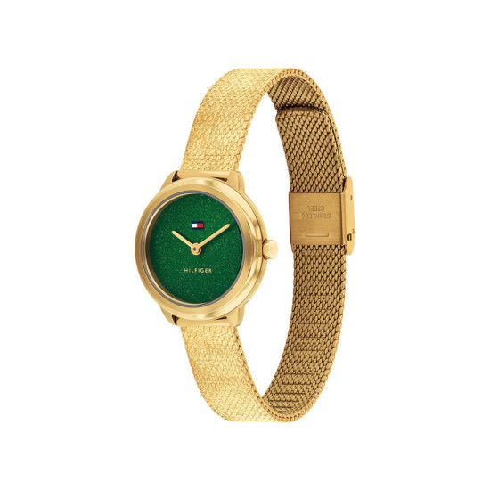 Tommy Hilfiger 1782812 ženski sat Demi Gold Tone Stainless Steel Elegant Extra Small Mesh Bracelet Emerald Green Dial 26mm