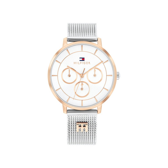 Tommy Hilfiger 1782879 ženski sat Tea Multifunkcionalni Silver Stainless Steel Rose Gold Detail Mesh Band White Dial 36mm