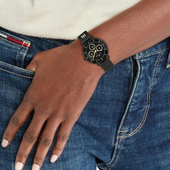 Tommy Hilfiger 1782882 ženski sat Tea Multifunkcionalni Black Stainless Steel Gold Detail Mesh Band Black Dial 36mm