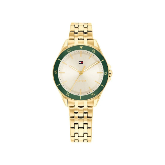 Tommy Hilfiger 1782892 ženski sat Jade Gold Tone Stainless Steel Green Detail Champagne Dial Edition Sunray effect 30mm