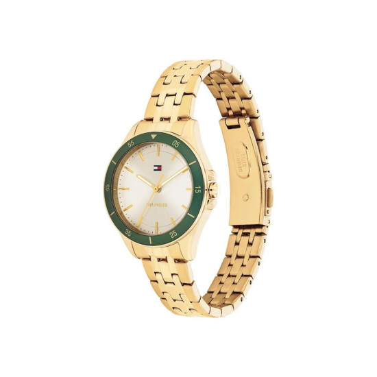 Tommy Hilfiger 1782892 ženski sat Jade Gold Tone Stainless Steel Green Detail Champagne Dial Edition Sunray effect 30mm