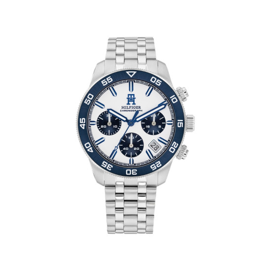 Tommy Hilfiger 1792157 muški sat TH 85 Chronograph Silver Tone Stainless Steel Navy Blue Detail 41mm