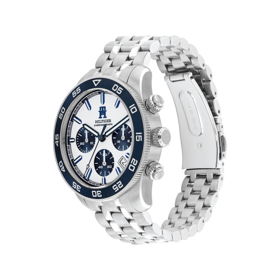 Tommy Hilfiger 1792157 muški sat TH 85 Chronograph Silver Tone Stainless Steel Navy Blue Detail 41mm