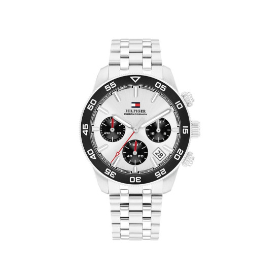Tommy Hilfiger 1792215 muški sat TH 85 Chronograph Silver Tone Stainless Steel Black Detail Sunray White Dial 41mm