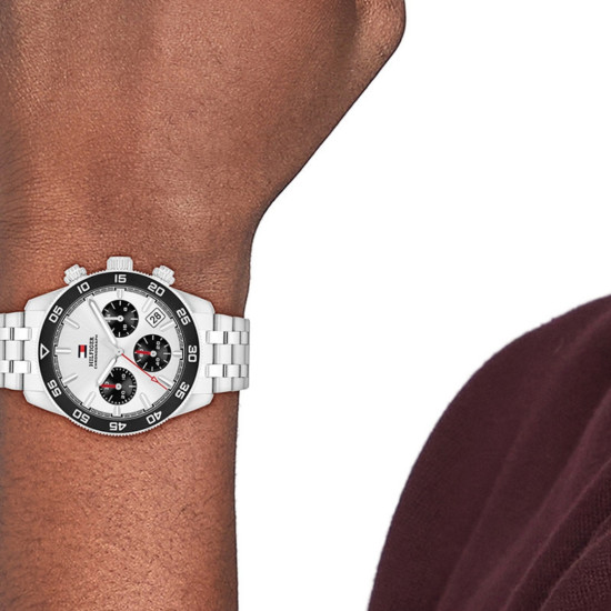 Tommy Hilfiger 1792215 muški sat TH 85 Chronograph Silver Tone Stainless Steel Black Detail Sunray White Dial 41mm