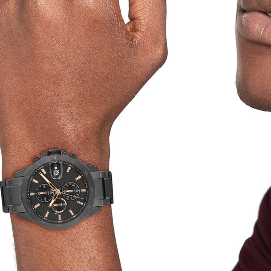 Tommy Hilfiger 1792218 muški sat Jameson Multifunkcionalni Sportsko Elegantni Black Stainless Steel Deep Gray Dial 43mm