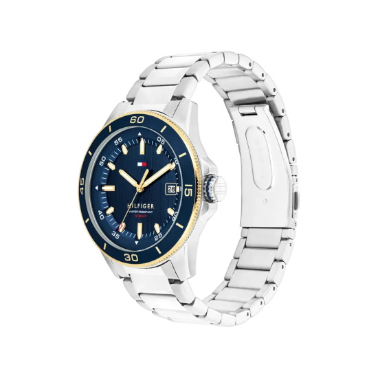 Tommy Hilfiger 1792229 muški sat REMY Classic Line Elegant Silver Stainless Steel Gold Detail Deep Blue Dial 43mm
