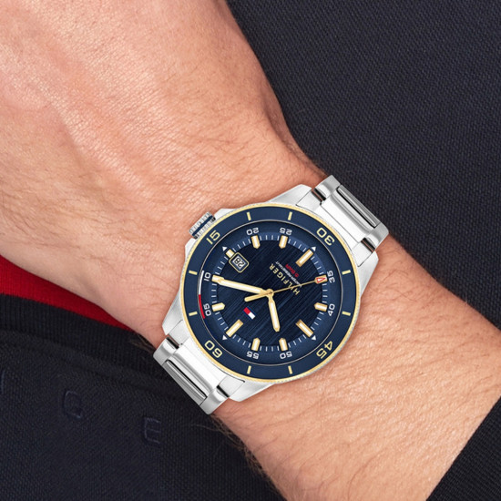 Tommy Hilfiger 1792229 muški sat REMY Classic Line Elegant Silver Stainless Steel Gold Detail Deep Blue Dial 43mm