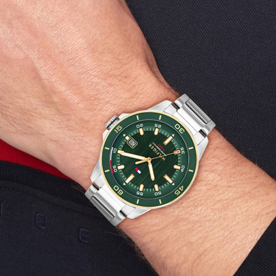 Tommy Hilfiger 1792230 muški sat REMY Classic Line Elegant Silver Stainless Steel Gold Detail Fresh Green Dial 43mm