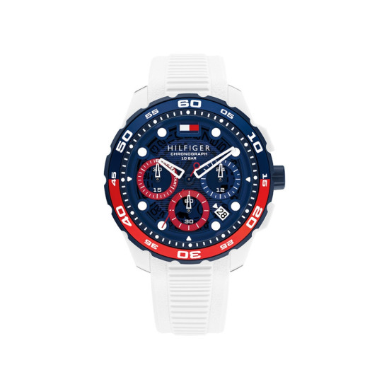 Tommy Hilfiger 1792231 muški sat Regatta Chronograph White Silicone Red Detail Marine Blue Dial 44mm 10ATM
