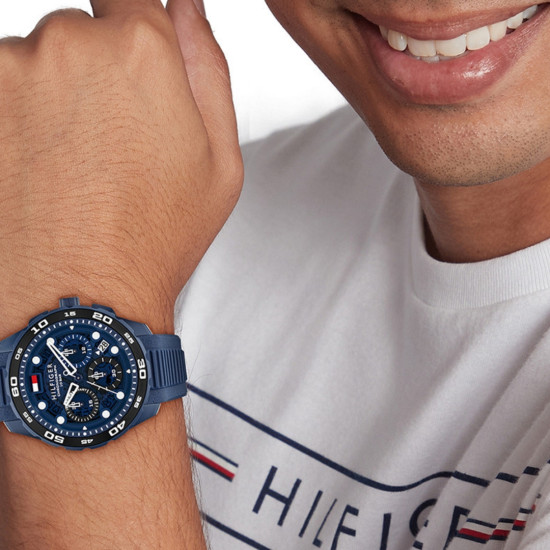 Tommy Hilfiger 1792232 muški sat Regatta Chronograph Blue Silicone Marine Blue Dial 44mm 10ATM