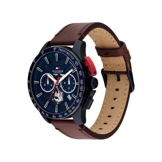 Tommy Hilfiger 1792268 muški sat Bank Urban Classic Brown Leather Deep Blue Dial Red Detail 44mm
