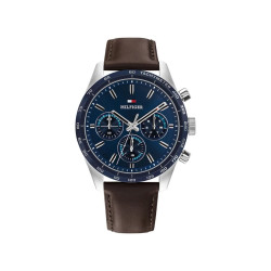 Tommy Hilfiger 1792276 muški sat Hampton Sport Lux Multifunction Brown kožni kaiš Navy Blue Sunray Dial 42mm