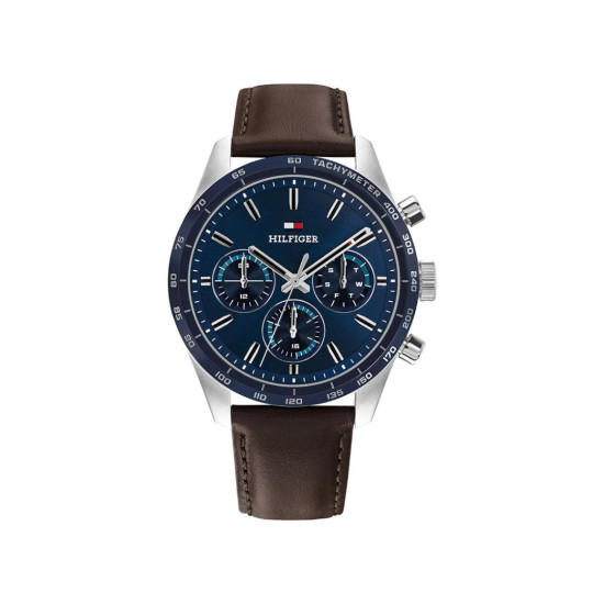 Tommy Hilfiger 1792276 muški sat Hampton Sport Lux Multifunction Brown kožni kaiš Navy Blue Sunray Dial 42mm