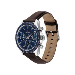 Tommy Hilfiger 1792276 muški sat Hampton Sport Lux Multifunction Brown kožni kaiš Navy Blue Sunray Dial 42mm
