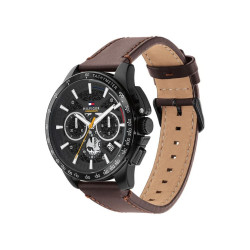 Tommy Hilfiger 1792291 muški sat Bank Black IP Chronograph Brown kožni kaiš Yellow Second Hand 44mm