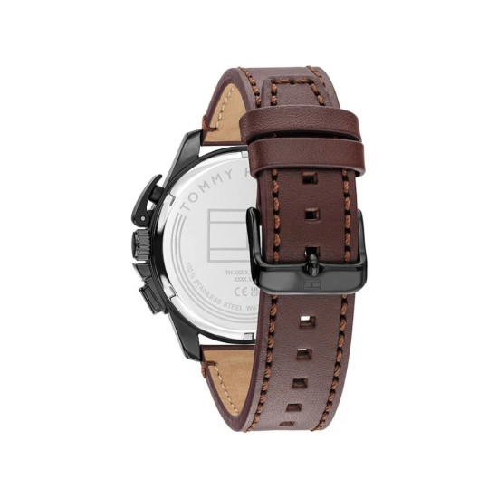 Tommy Hilfiger 1792291 muški sat Bank Black IP Chronograph Brown kožni kaiš Yellow Second Hand 44mm
