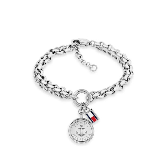 Tommy Hilfiger 2781024 narukvica dvoredna Nautical Double Chain Silver Tone Stainless Steel Urban Chic Style 19cm