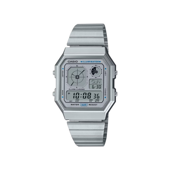 Casio Vintage A130WE-7A unisex Futuristic Gadget Edition All Silver Tone