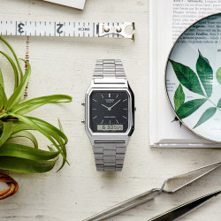 Casio Vintage AQ-230A-1DMQ unisex Analog-Digital Minimalist Graphite Dial Sunray effect