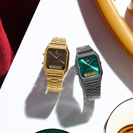 Casio Vintage AQ-230EGG-3A unisex Analog-Digital Minimalist Gunmetal Tone Dark Green-Blue Sunray effect