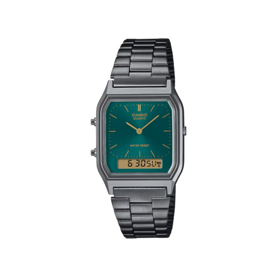 Casio Vintage AQ-230EGG-3A unisex Analog-Digital Minimalist Gunmetal Tone Dark Green-Blue Sunray effect