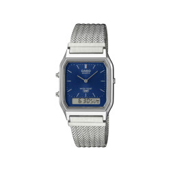 Casio Vintage AQ-230EM-2A unisex Analog-Digital Minimalist Deep Blue Dial Sunray effect Mesh Band