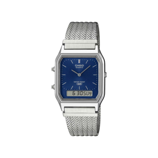 Casio Vintage AQ-230EM-2A unisex Analog-Digital Minimalist Deep Blue Dial Sunray effect Mesh Band