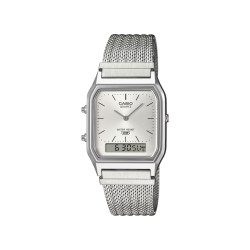 Casio Vintage AQ-230EM-7A unisex Analog-Digital Minimalist White Dial Sunray effect Mesh Band