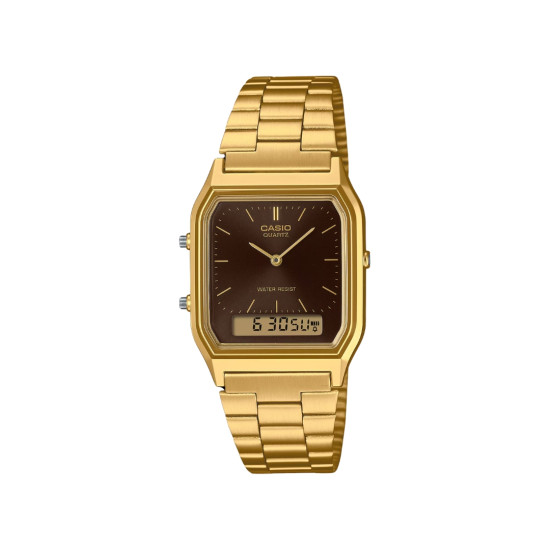 Casio Vintage AQ-230GA-5AMQY unisex Analog-Digital Minimalist Gold Tone Brown Dial Sunray effect