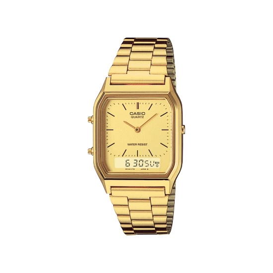 Casio Vintage AQ-230GA-9 unisex Analog-Digital Minimalist Gold Tone Champagne Dial Edition Sunray effect